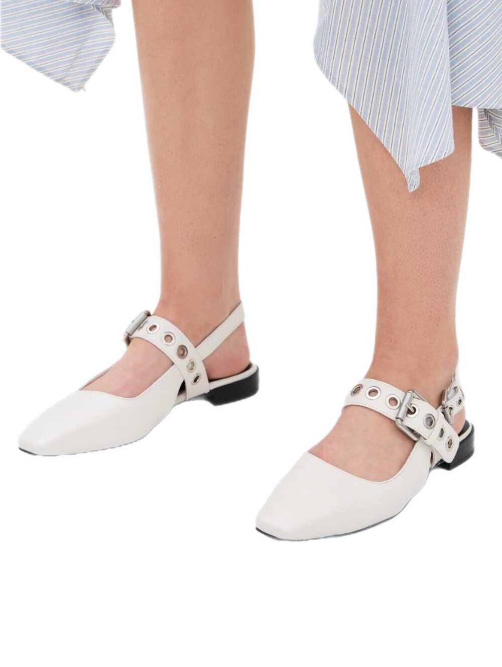 rag & bone Astra Leather Moto Slingback Flats Antique White EU 39.5 US 9.5